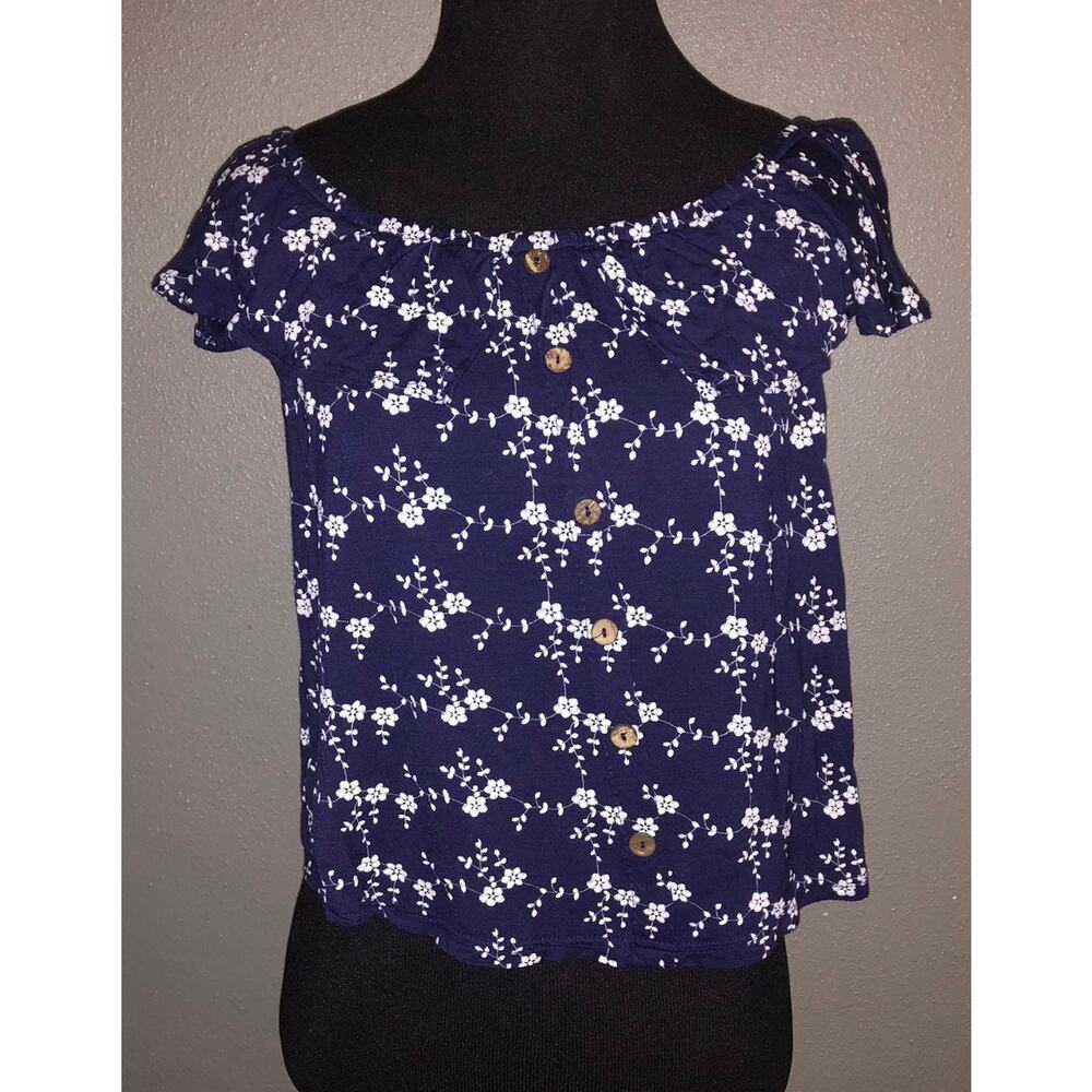 Roommates navy blue ruffled crop top women's size small